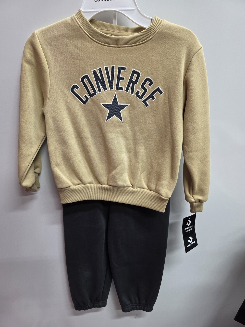 Converse Kids Beige Sweatshirt & Black Joggers Set